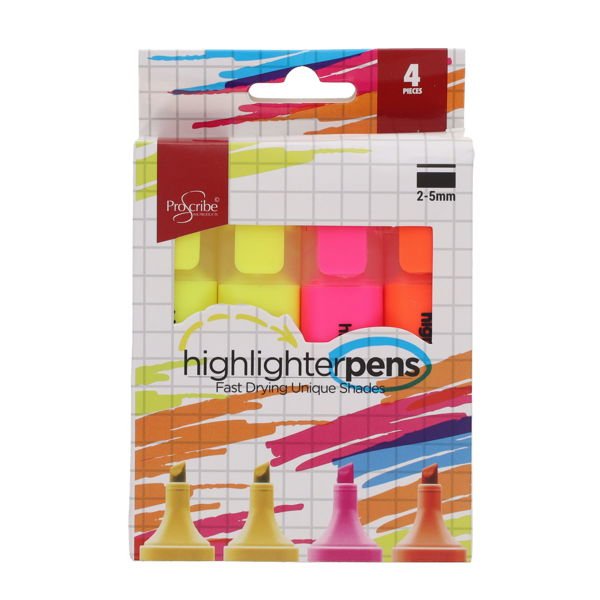 ProScribe Wallet of 4 Assorted Highlighters - ABC School Supplies