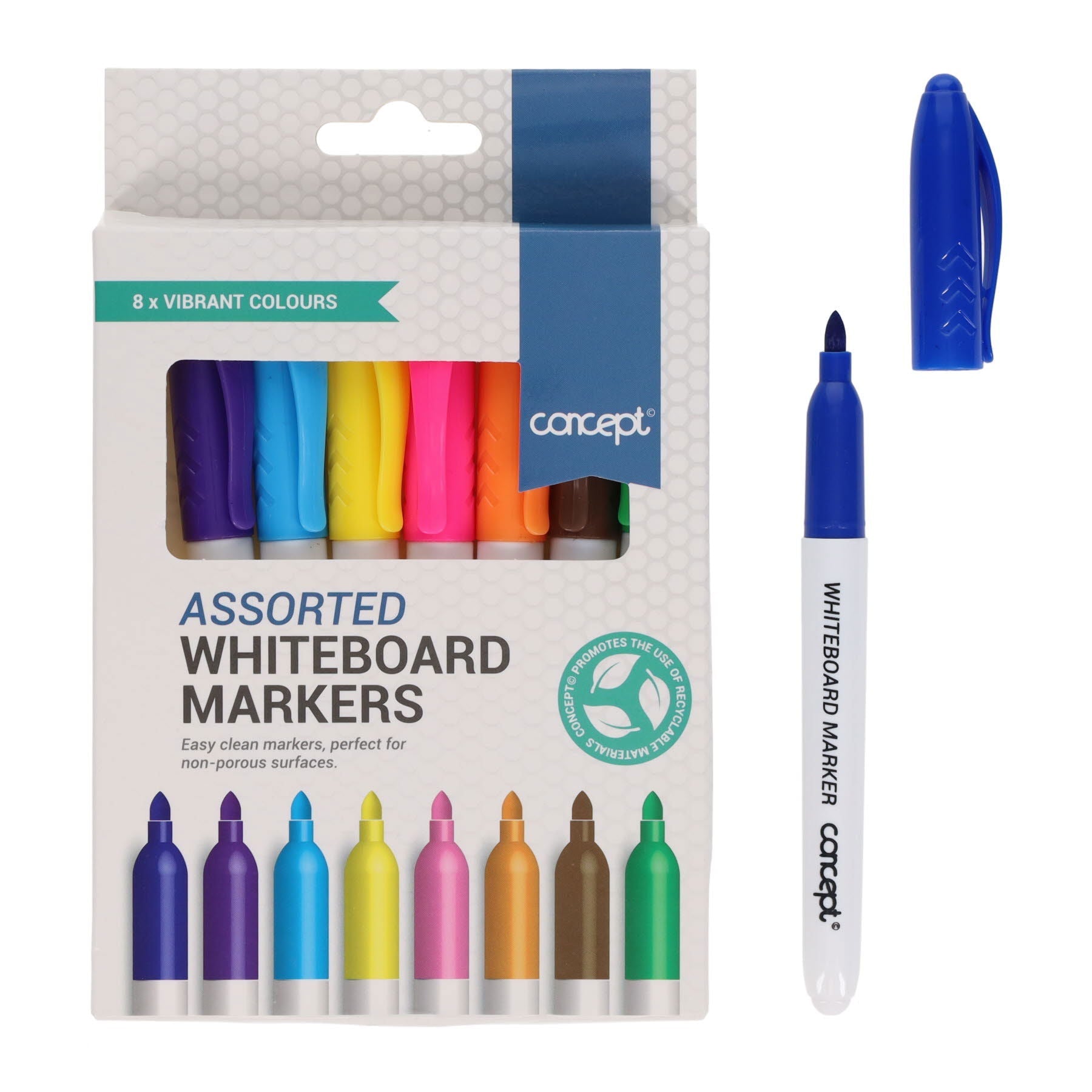 ProScribe Whiteboard Markers - Assorted Colours Pack of 8 - ABC School Supplies