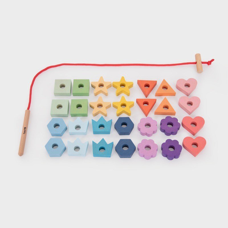 Rainbow Wooden Lacing Shapes - 28 pieces + 1 lace. - ABC School Supplies