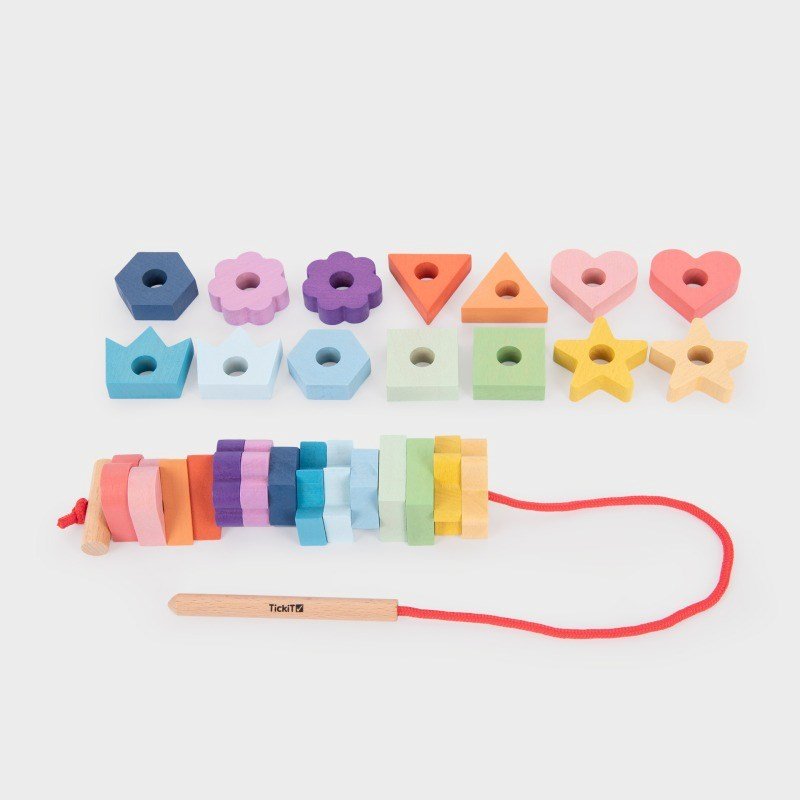 Rainbow Wooden Lacing Shapes - 28 pieces + 1 lace. - ABC School Supplies