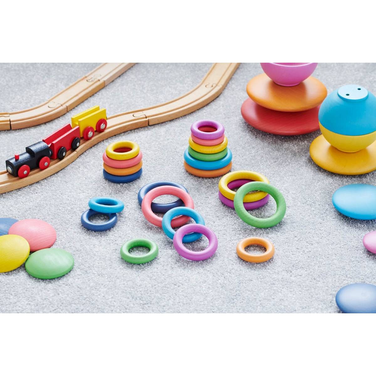 Rainbow Wooden Rings - ABC School Supplies