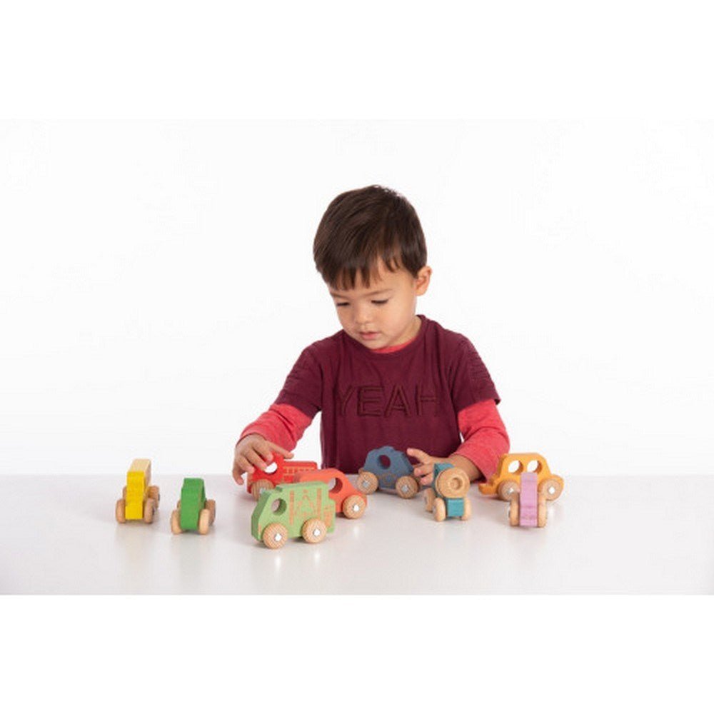 Rainbow Wooden Vehicles Set - ABC School Supplies