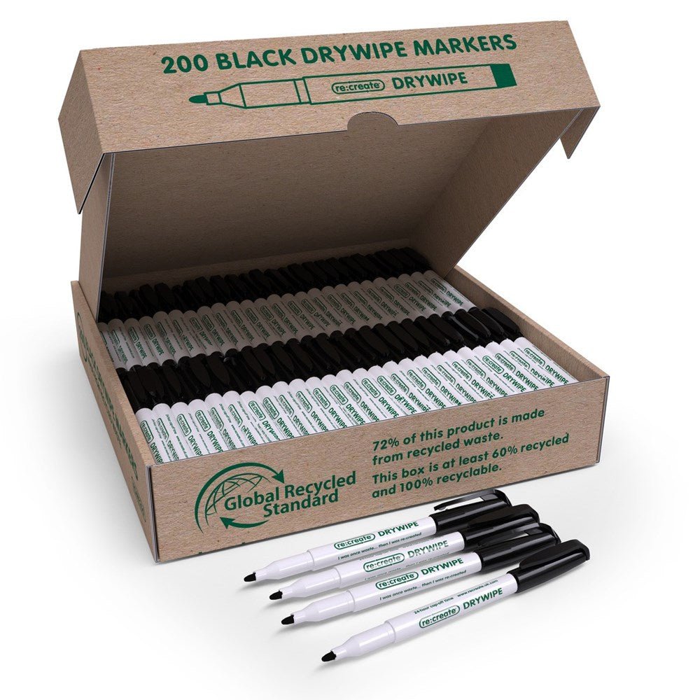 Recycled Black Whiteboard Markers, Fine Tip (Value Pack of 200) Black - ABC School Supplies