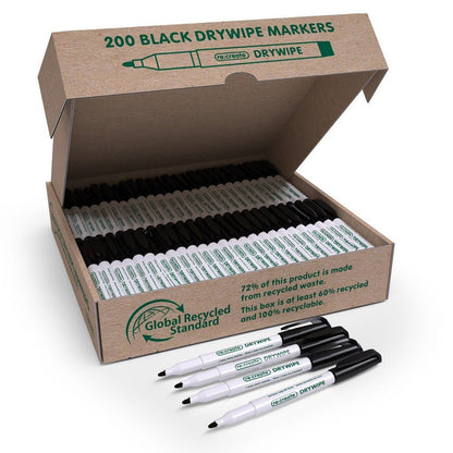 Recycled Black Whiteboard Markers, Fine Tip (Value Pack of 200) Black - ABC School Supplies