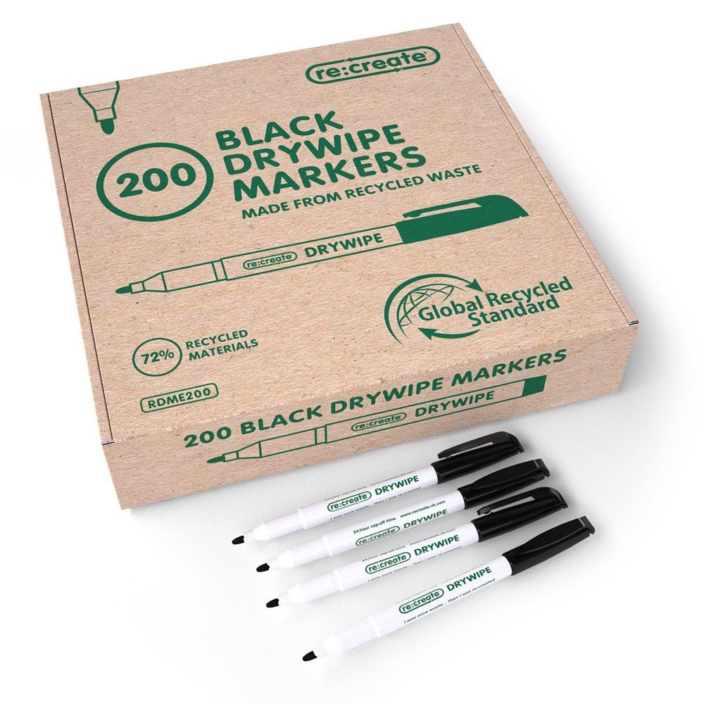 Recycled Black Whiteboard Markers, Fine Tip (Value Pack of 200) Black - ABC School Supplies