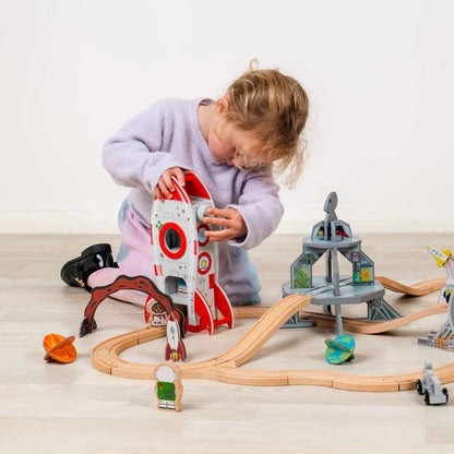 Rocket Ship - Wooden Railway Accessory, Spaceship Toy for Train Set - ABC School Supplies