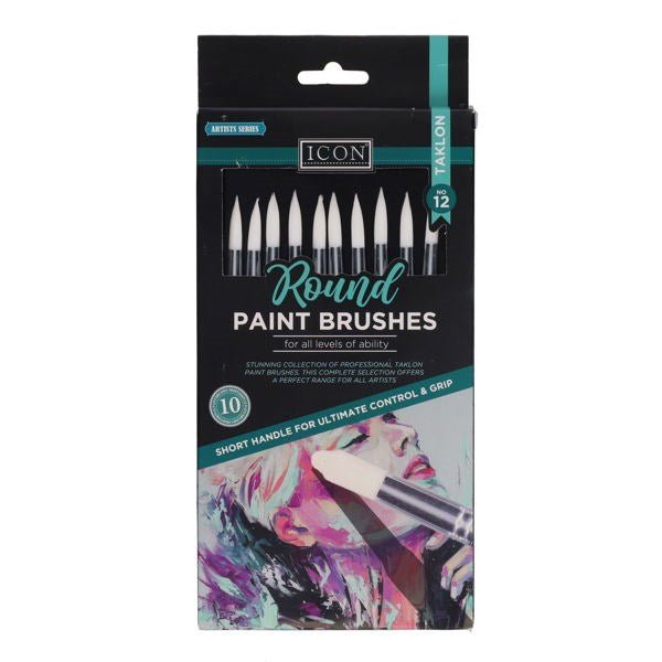 Round Paint Brushes - Taklon No 12 (Pack of 10) - ABC School Supplies