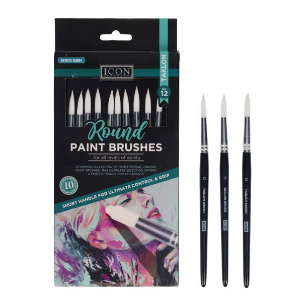 Round Paint Brushes - Taklon No 12 (Pack of 10) - ABC School Supplies