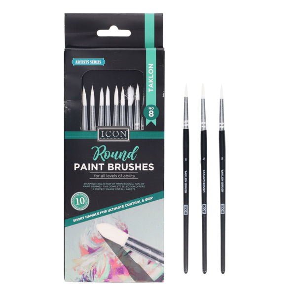 Round Paint Brushes - Taklon No 8 (Pack of 10) - ABC School Supplies