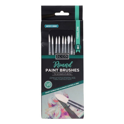Round Paint Brushes - Taklon No 8 (Pack of 10) - ABC School Supplies