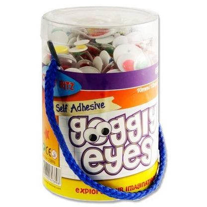 Self Adhesive Goggly Eyes - 10mm/13mm Coloured - Tub Of 600 - ABC School Supplies