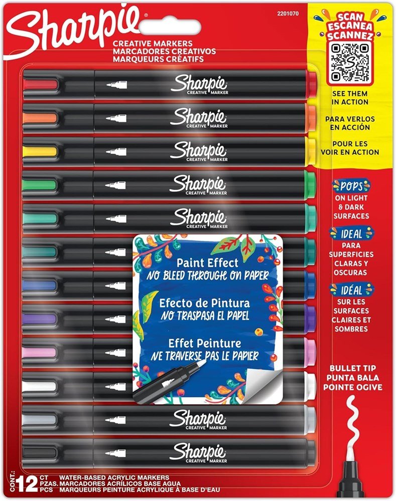 Sharpie Creative Marker Acrylic Paint Pens Asstd Pack of 12 - ABC School Supplies