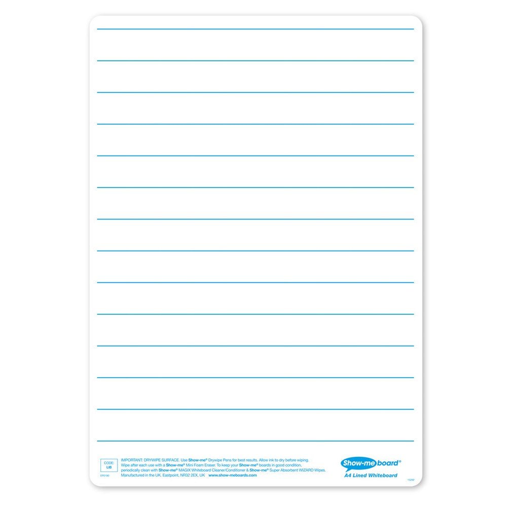 Show - Me A4 Lined Drywipe Boards Bulk Box of 100 - ABC School Supplies