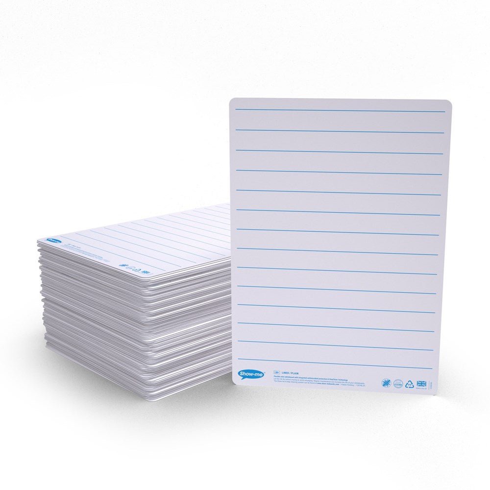 Show - Me A4 Lined Drywipe Boards Bulk Box of 100 - ABC School Supplies
