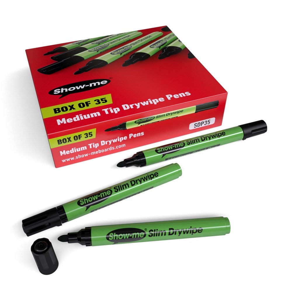 Show - Me Class Pack 35 Medium Tip Slim Barrel Drywipe Markers – Black - ABC School Supplies