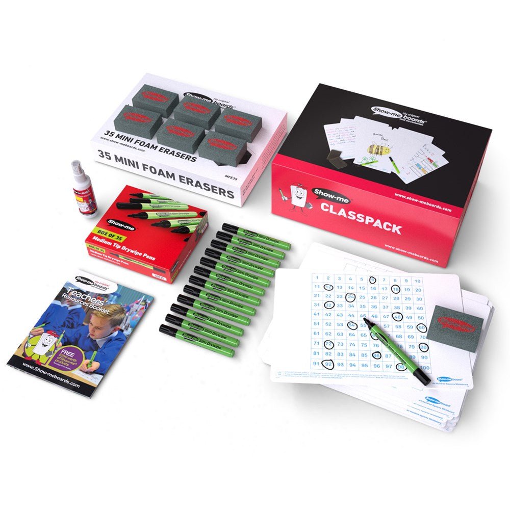 Show - Me Class Pack Drywipe Boards, Pens & Erasers - Hundred Square, A4 - 35 Sets - ABC School Supplies