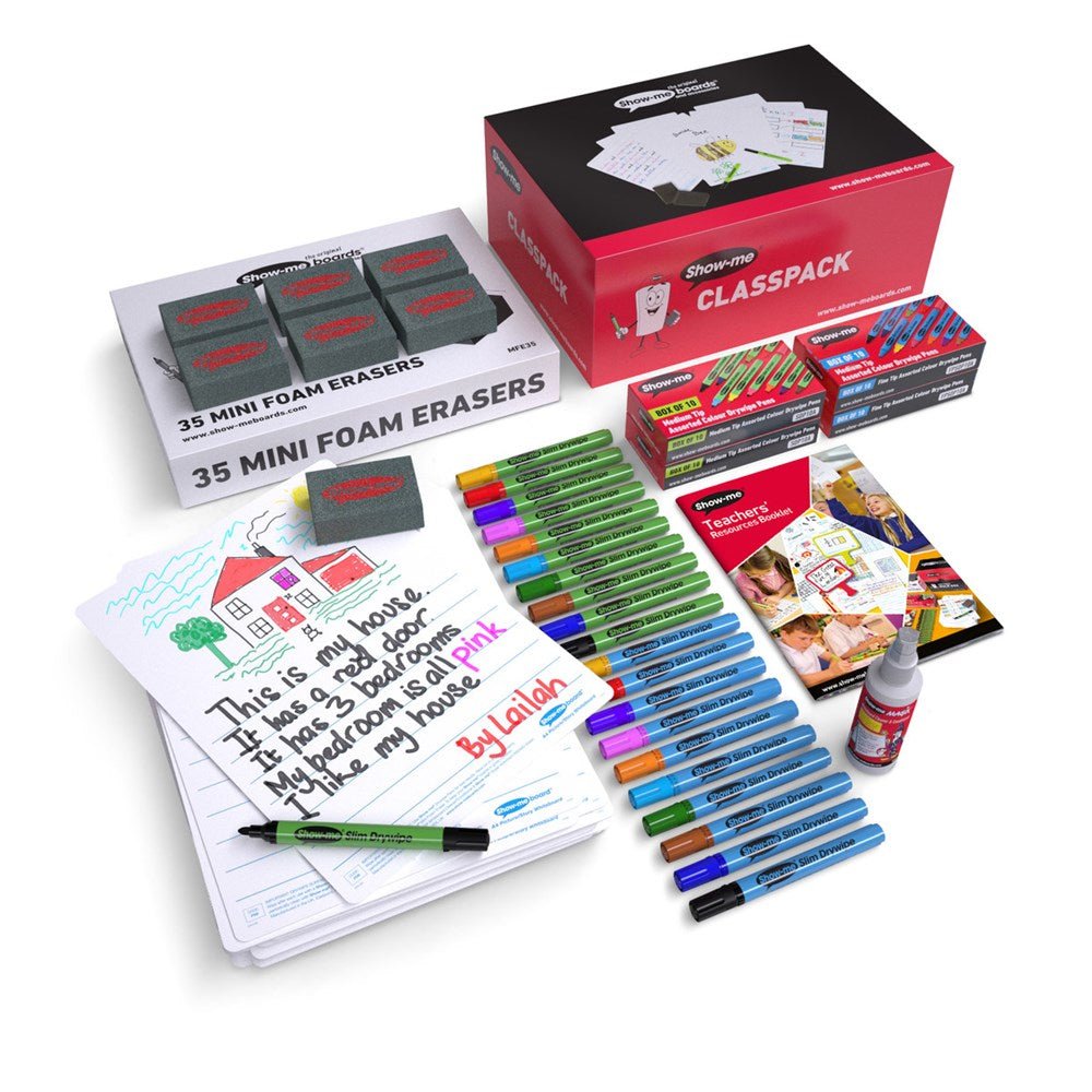 Show - Me Class Pack Drywipe Boards, Pens & Erasers - Picture Story, A4 - 35 Sets - ABC School Supplies
