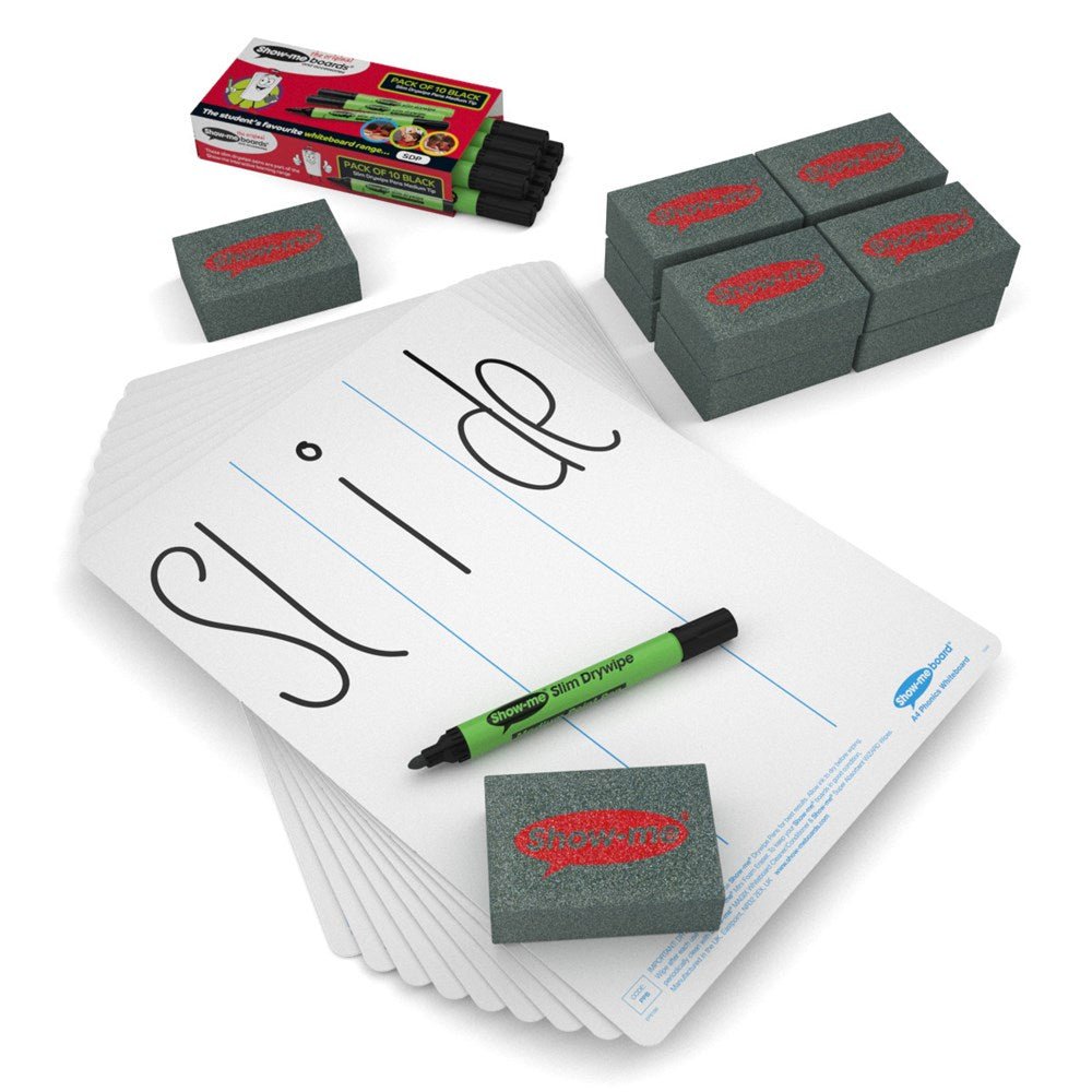 Show - Me Phonics Progression Drywipe Boards, Pens & Erasers - ABC School Supplies