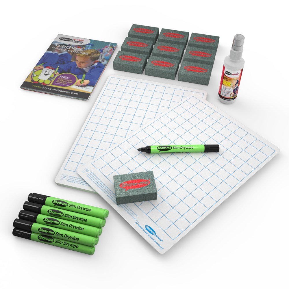 Show - Me Supertough Gridded Drywipe Boards, Pens & Erasers (10 of Each) - ABC School Supplies
