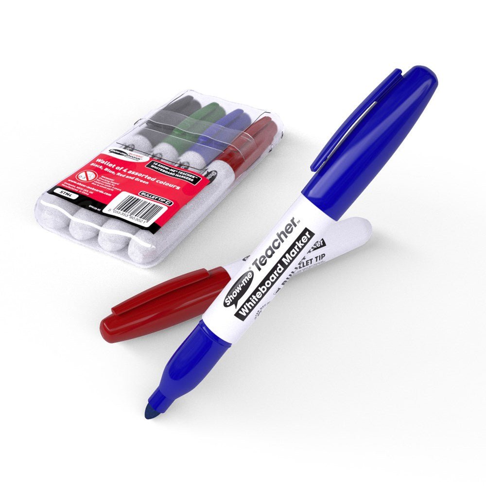 **Show - Me Teacher Drywipe Markers - Assorted Pack of 4 - ABC School Supplies