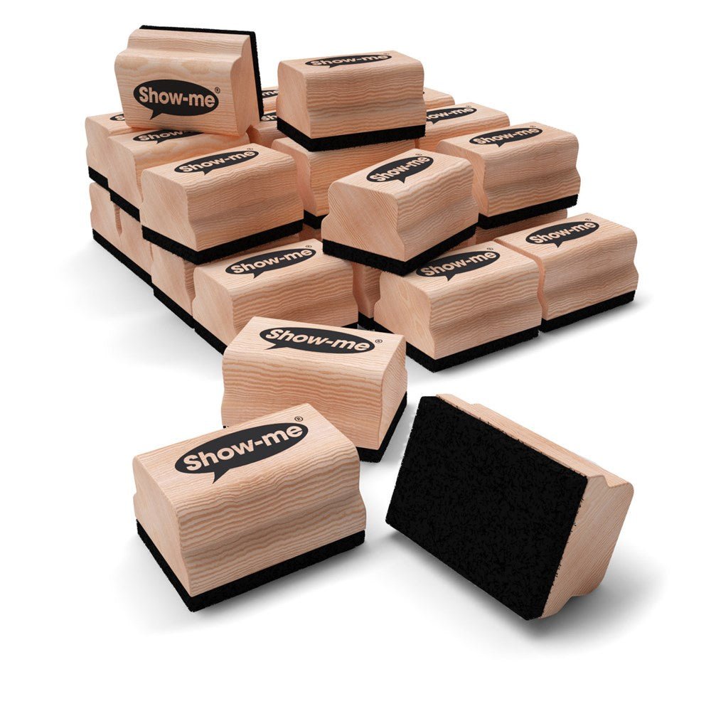Show-Me Wooden Handled Mini Felt Whiteboard Erasers Class Pack of 30 - ABC School Supplies