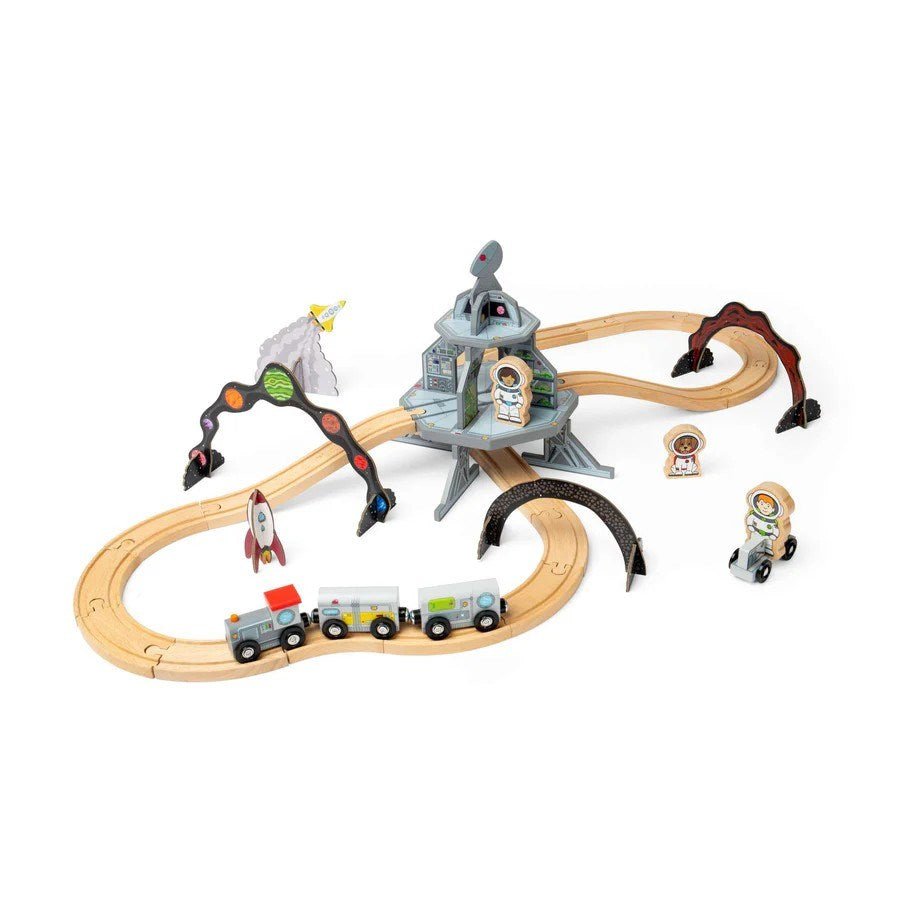 Space Train Set Kids Wooden Toy Railway 40 Pcs Themed Playset - ABC School Supplies