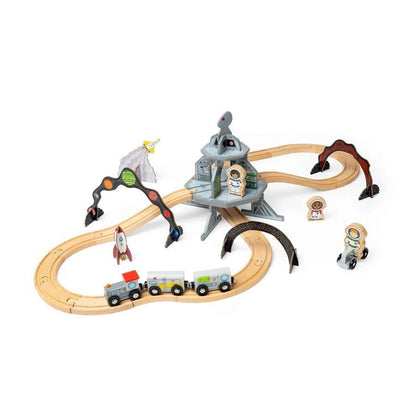 Space Train Set Kids Wooden Toy Railway 40 Pcs Themed Playset - ABC School Supplies