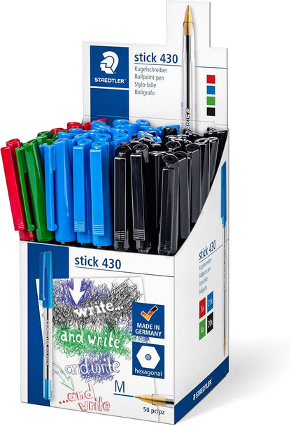 Staedtler Stick 430 MS CP5 Ballpoint Pen Medium - Assorted Colours (Box of 50) - ABC School Supplies