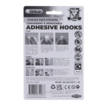 Stik.ie 2 Pack Removable Adhesive Hooks - 30x35mm - ABC School Supplies