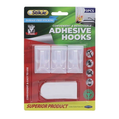 Stik.ie 3 Pack Removable Adhesive Hooks - ABC School Supplies