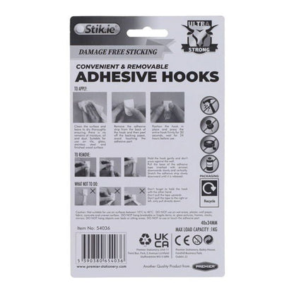 Stik.ie 4 Pack Removable Adhesive Hooks - 40x34mm - ABC School Supplies