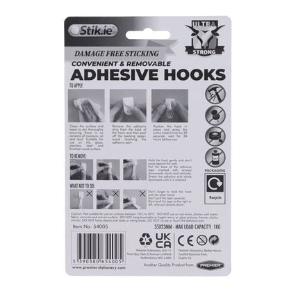 Stik.ie 5 Pack Removable Adhesive Hooks - 35x23mm - ABC School Supplies