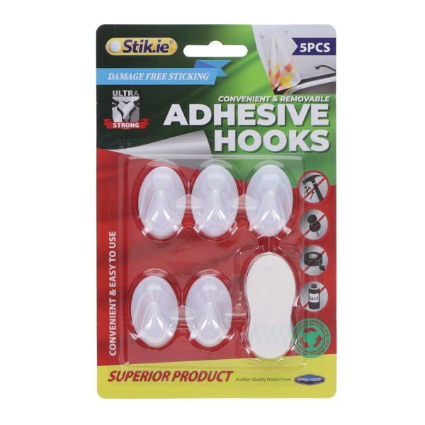 Stik.ie 5 Pack Removable Adhesive Hooks - 35x23mm - ABC School Supplies