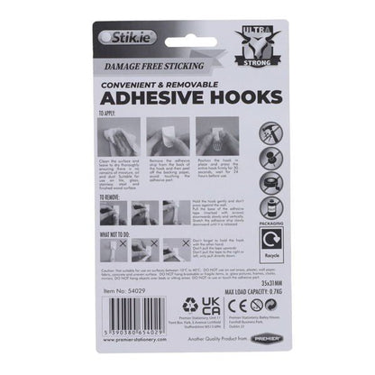 Stik.ie 5 Pack Removable Adhesive Hooks - 35x31mm - ABC School Supplies