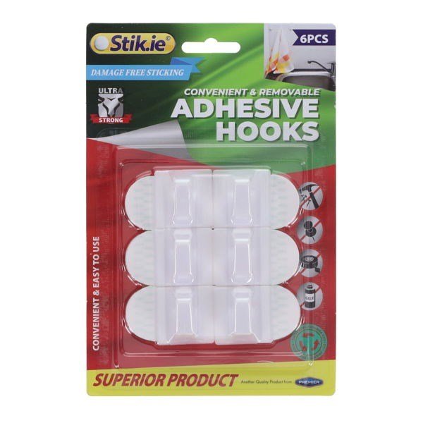 Stik.ie 6 Pack Removable Adhesive Hooks - 30x30mm - ABC School Supplies