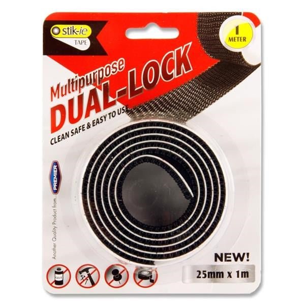 **Stik.ie Multipurpose Dual - Lock - Black 25Mm X 1M Roll - ABC School Supplies