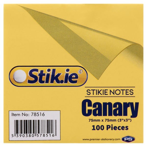 Stik.ie Sticky Notes - Yellow - 75 X 75mm - ABC School Supplies