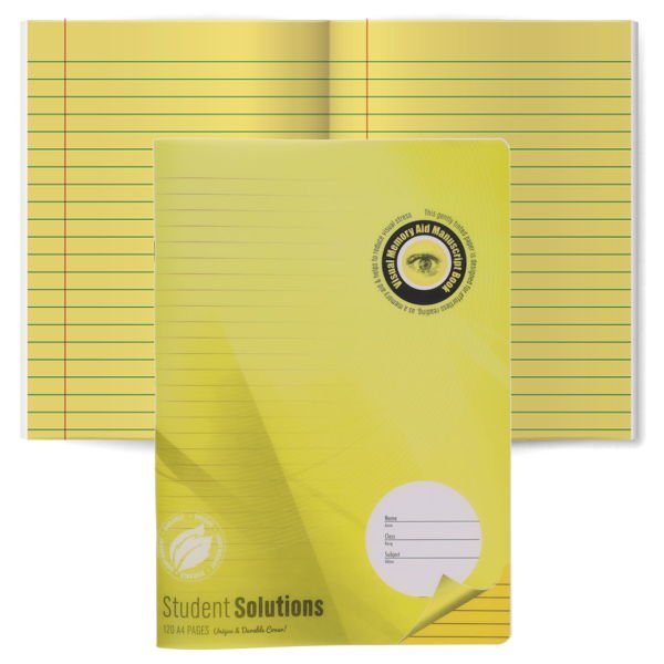 Student Solutions A4 120Pg Durable Cover Visual Memory Aid Manuscript Book - Yellow - ABC School Supplies