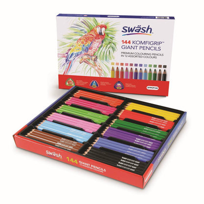 Swash Komfigrip Giant Colouring Pencils - Assorted Pack of 144 - ABC School Supplies