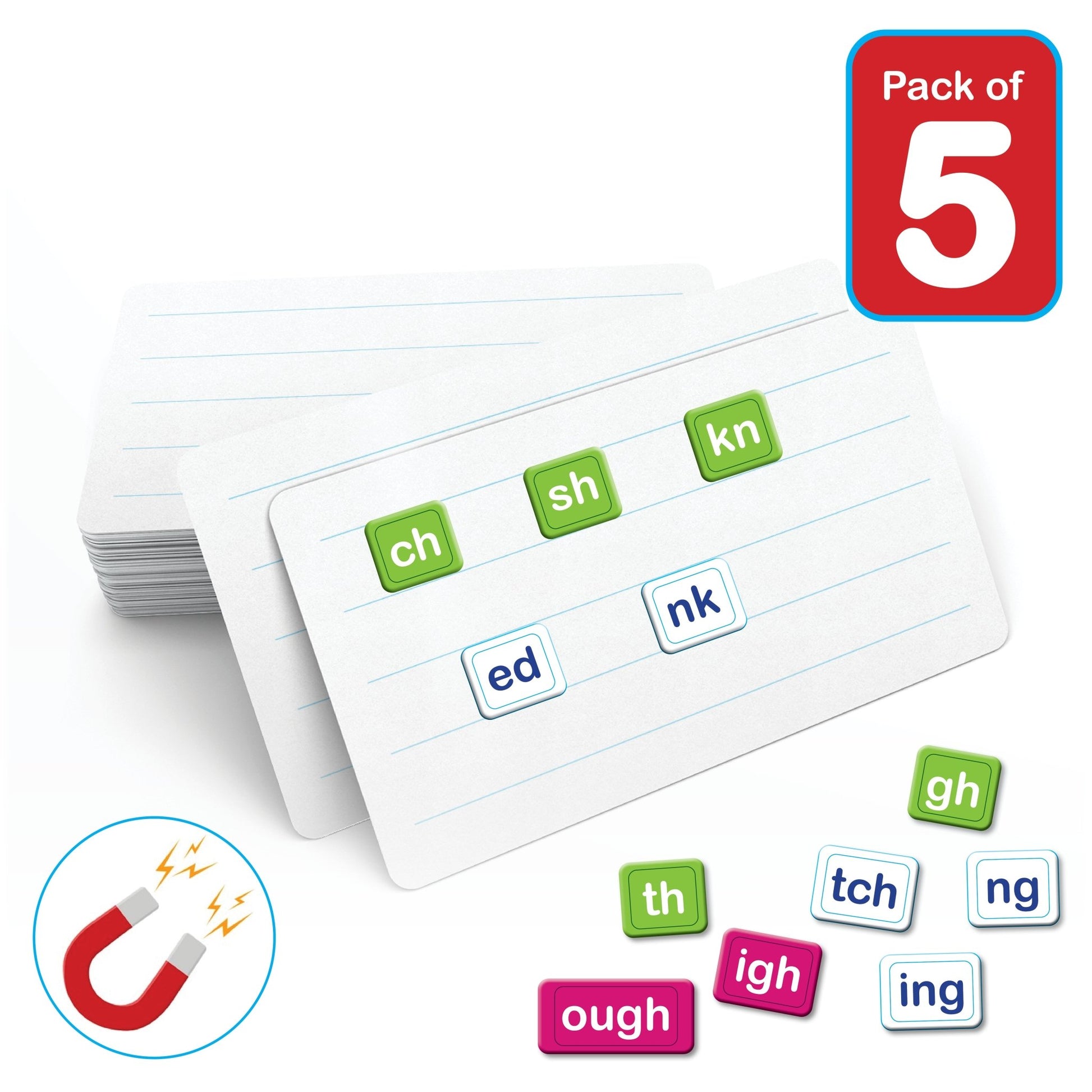 UFLI Magnetic Dry Erase Boards with Magnetic Letter Tiles 142pcs - 5 Student Pack - ABC School Supplies