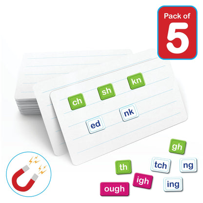 UFLI Magnetic Dry Erase Boards with Magnetic Letter Tiles 142pcs - 5 Student Pack - ABC School Supplies