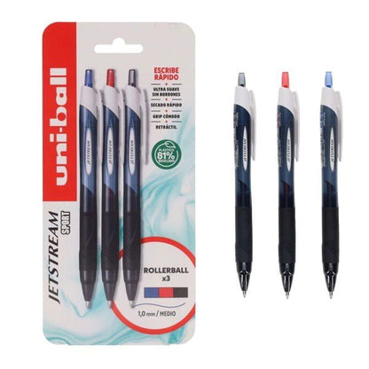 Uni Ball 3 Pack Jetstream Rollerball Pen - Asst - ABC School Supplies