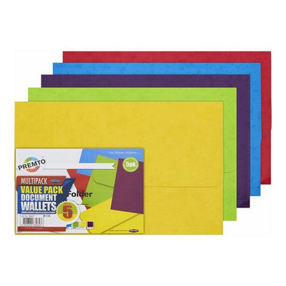 Universal A4 Cardboard Document Wallets Pack of 5 - ABC School Supplies