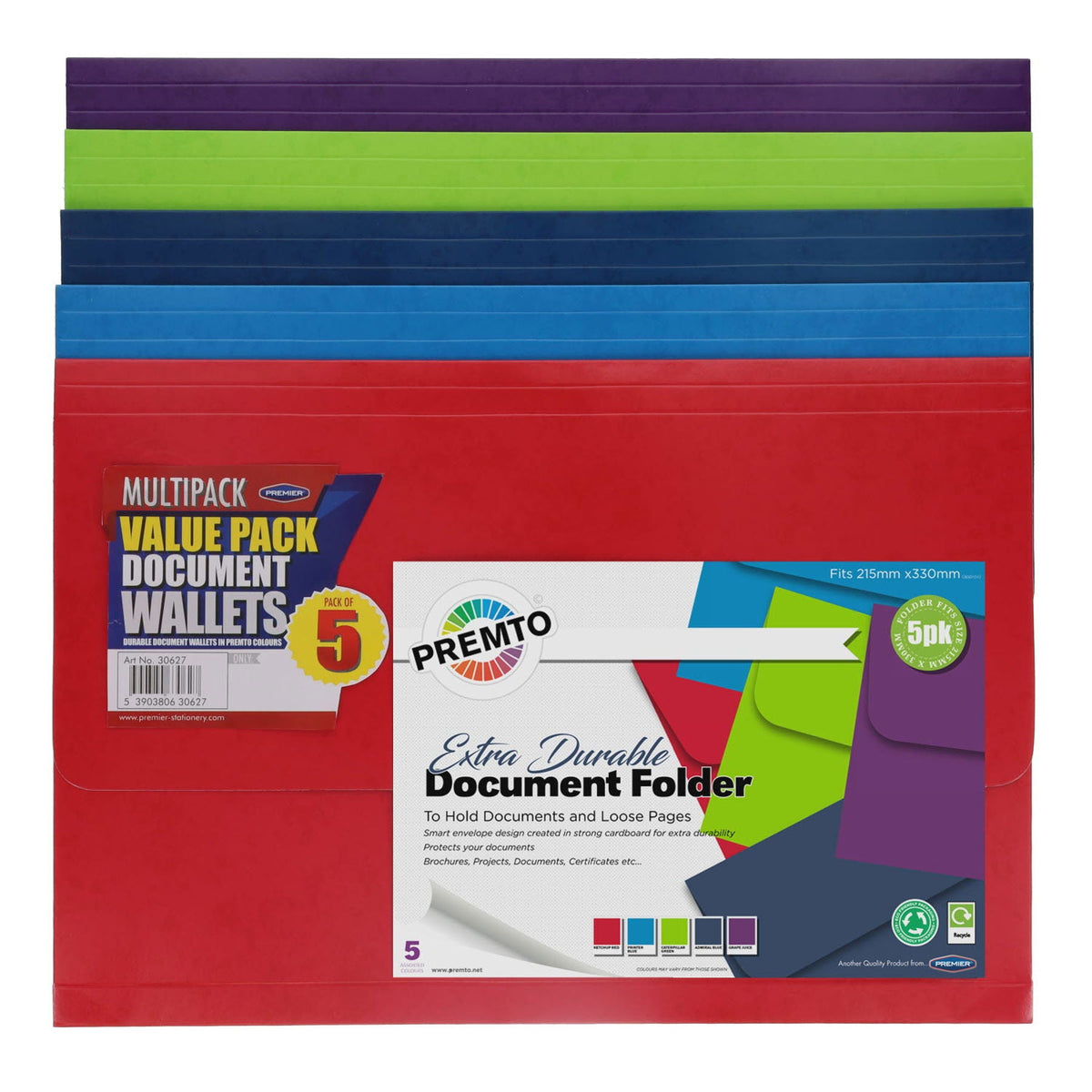 Universal A4 Cardboard Document Wallets Pack of 5 - ABC School Supplies