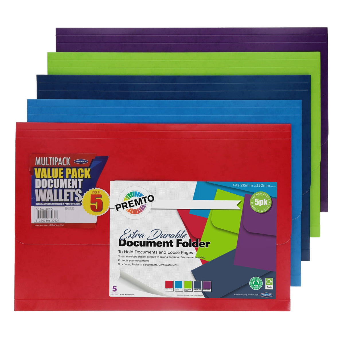 Universal A4 Cardboard Document Wallets Pack of 5 - ABC School Supplies