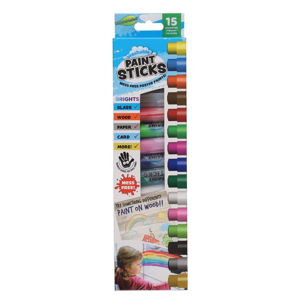 Washable 5g Poster Paint Sticks Pack of 15 - Brights - ABC School Supplies