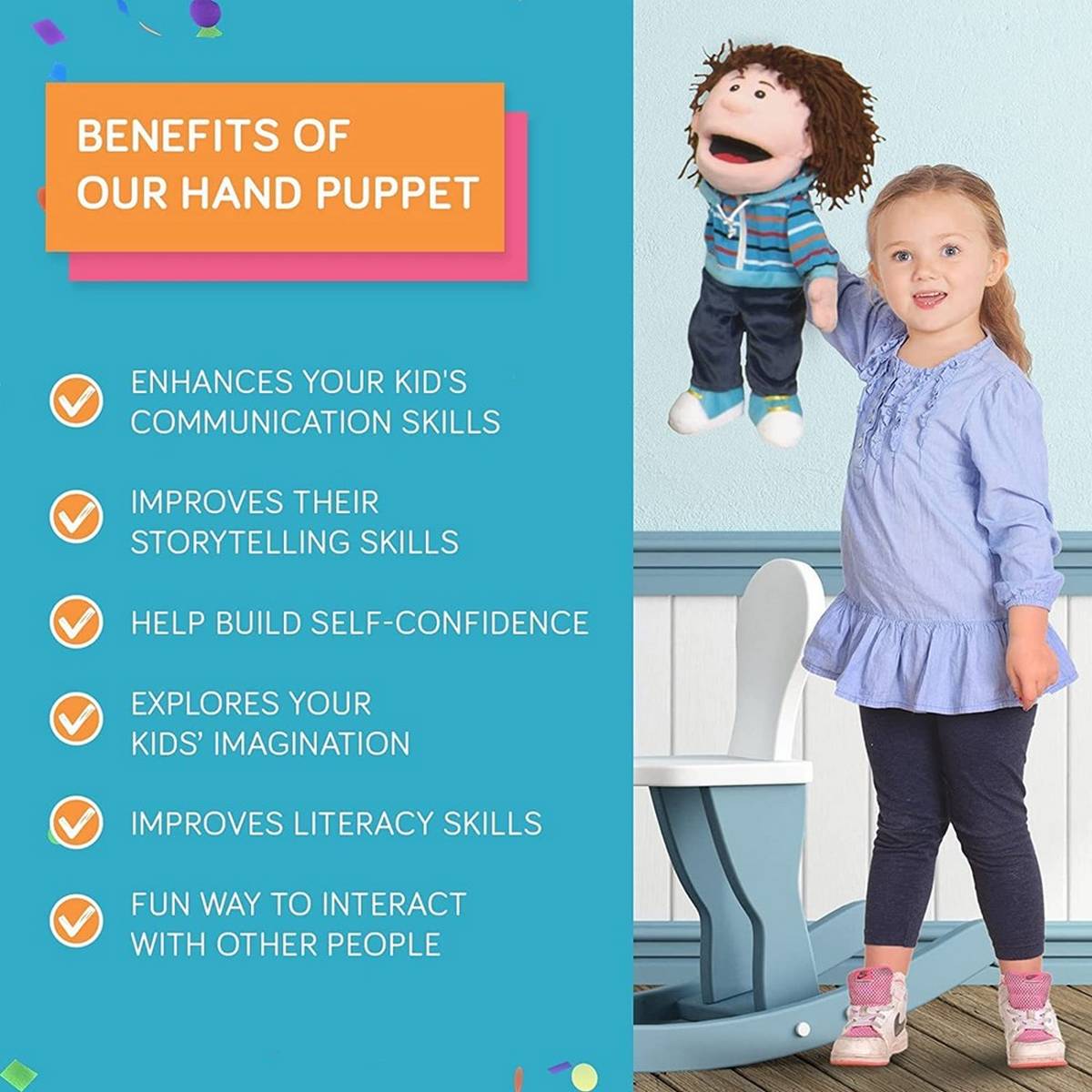 White Boy Hand Puppet With Moving Mouth - ABC School Supplies