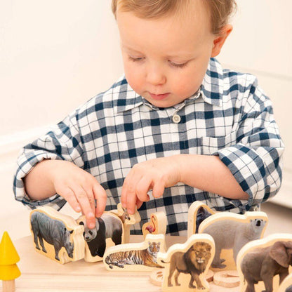 Wooden Wild Animal Blocks - 15 Pack - ABC School Supplies