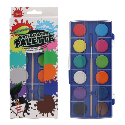 World Of Colour 12 Colour Watercolour Paint Palette Set With Brush - ABC School Supplies