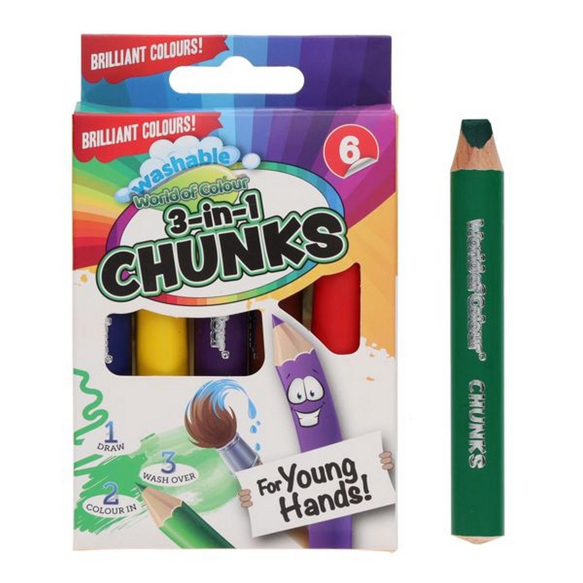 World Of Colour 3 - In - 1 Washable Chunks Pencils Pack Of 6 - ABC School Supplies